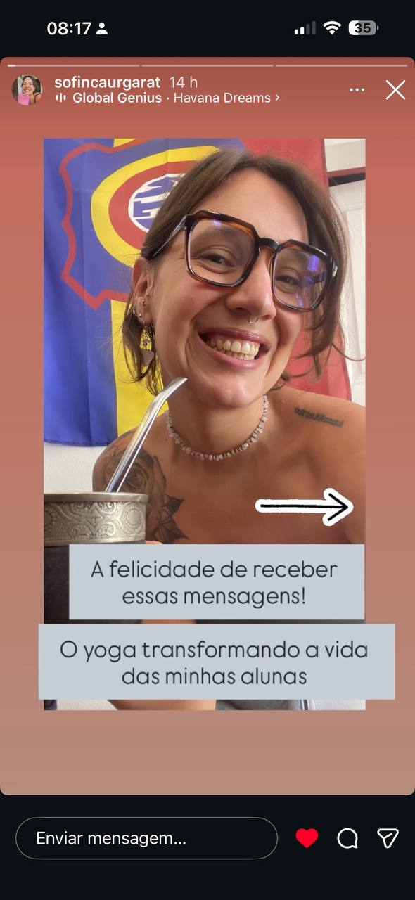 Sofia — felicidade ao ver o yoga transformando a vida das alunas